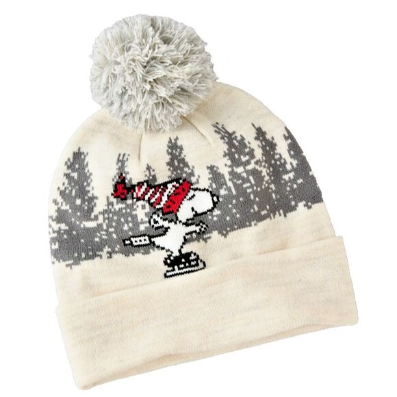 American Eagle Peanuts Snoopy White Hat Beanie Cuff Pom Pom NWT - Picture 2 of 5